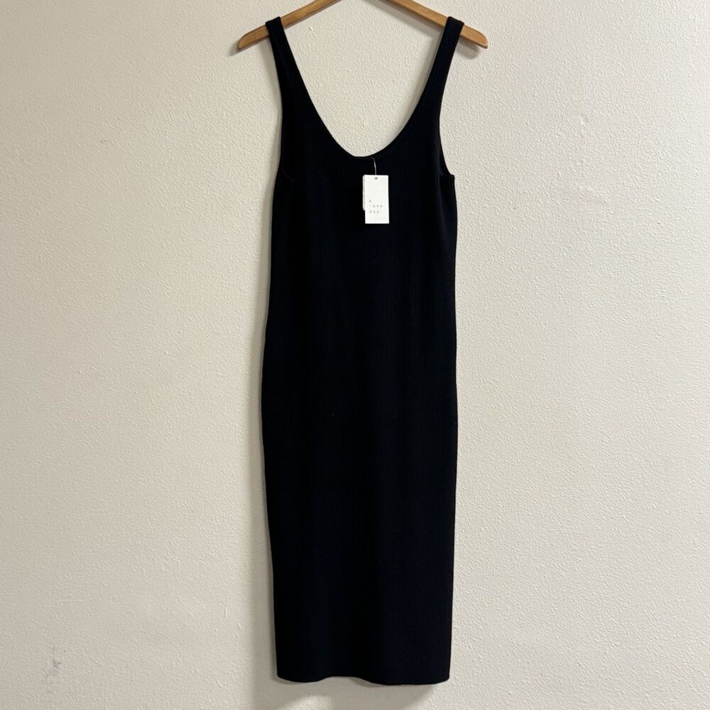 A New Day Women XL Black Ribbed Tank Midi Dress Sleeveless Scoop Neck NWT